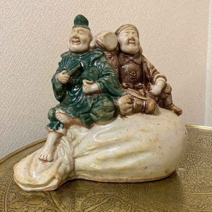 時代　陶器置物　恵比寿様&大黒様　七福神　明治 Amazon.co.jp: 時代 陶器置物 恵比寿様&大黒様 七福神 明治